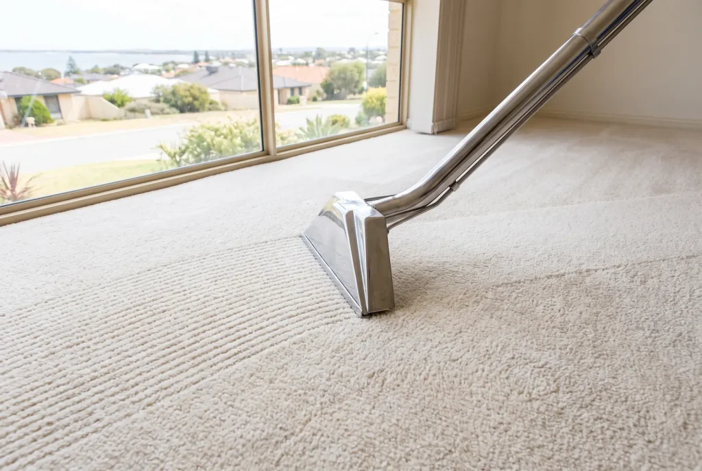 Carpet cleaning wand resting on spotless freshly cleaned carpet in a Mandurah home