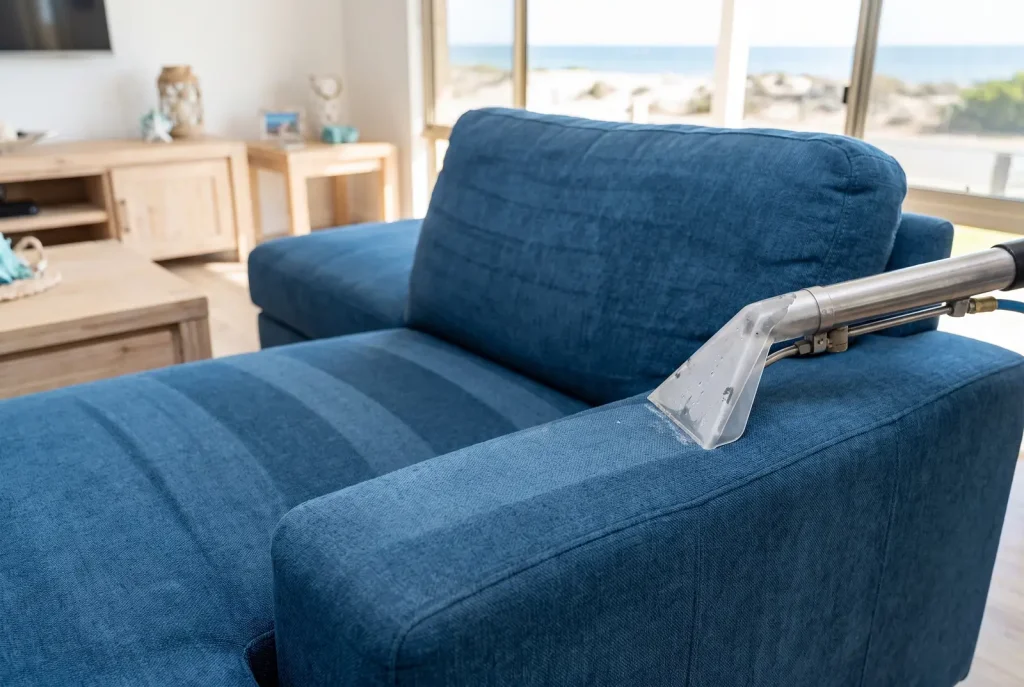Freshly cleaned upholstered sofa detail from carpet and upholstery cleaning in Mandurah
