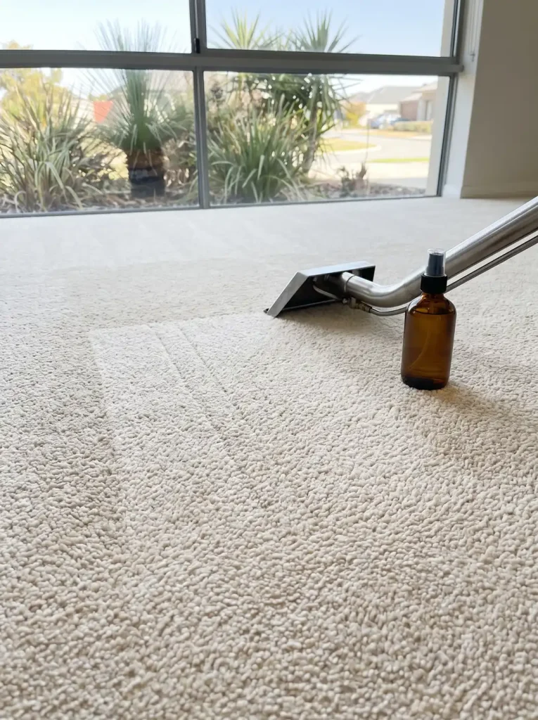 Carpet stain removal result on cream carpet with cleaning wand in Mandurah