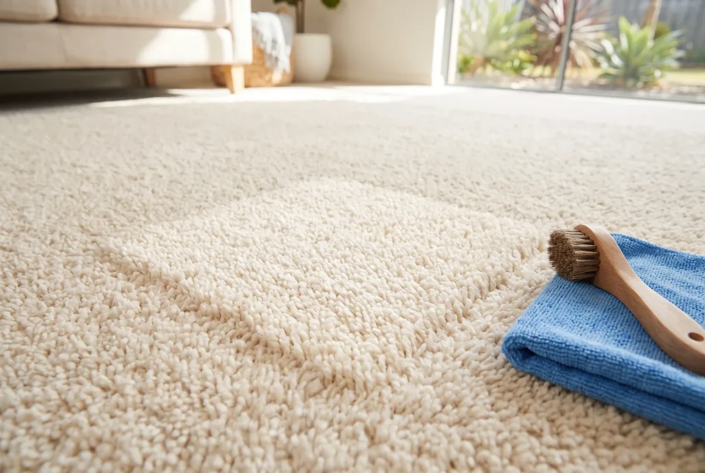 Close-up of stain-free cream carpet after professional stain removal in Mandurah WA
