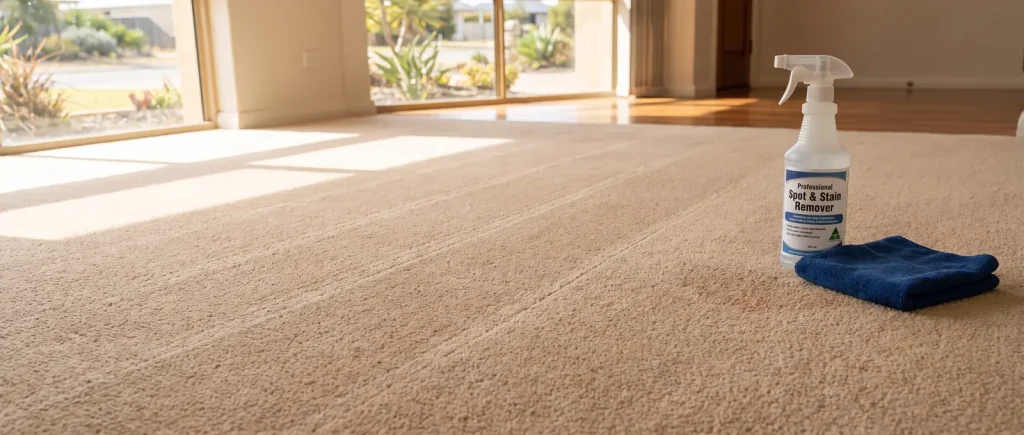 Carpet stain removal finished result across a Mandurah living room with even restored colour and clean fibres