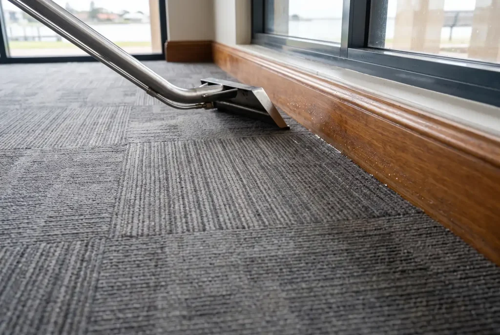 Detail of cleaned commercial carpet edge and seam by Estuary Carpet Cleaning in Mandurah