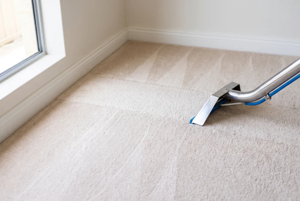 End of lease carpet cleaning edge and seam detail in empty Mandurah rental with cleaning wand