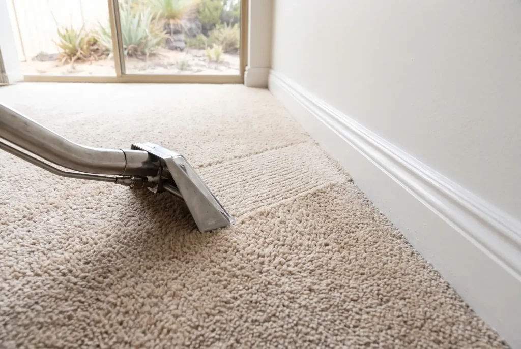 End of lease carpet cleaning result with fresh vacuum lines and wand in a Mandurah rental property