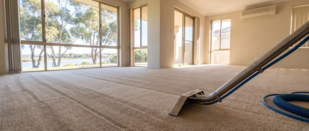 End of lease carpet cleaning result with fresh vacuum lines in an empty Mandurah rental home