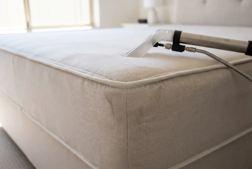 Detail of freshly cleaned mattress edge and seam after professional mattress cleaning in Mandurah