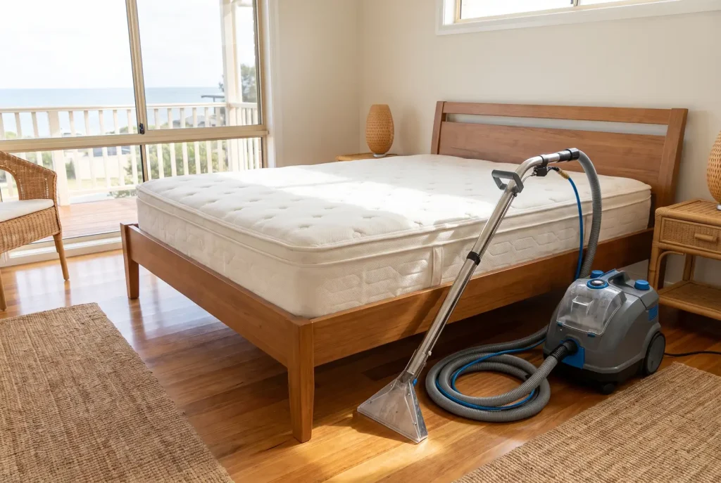Spotless freshly cleaned mattress with steam extraction tool, mattress cleaning in Mandurah