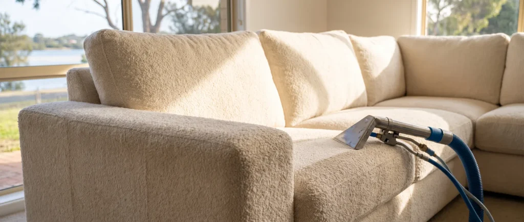 Spotless freshly cleaned fabric sofa with upholstery cleaning wand in Mandurah WA