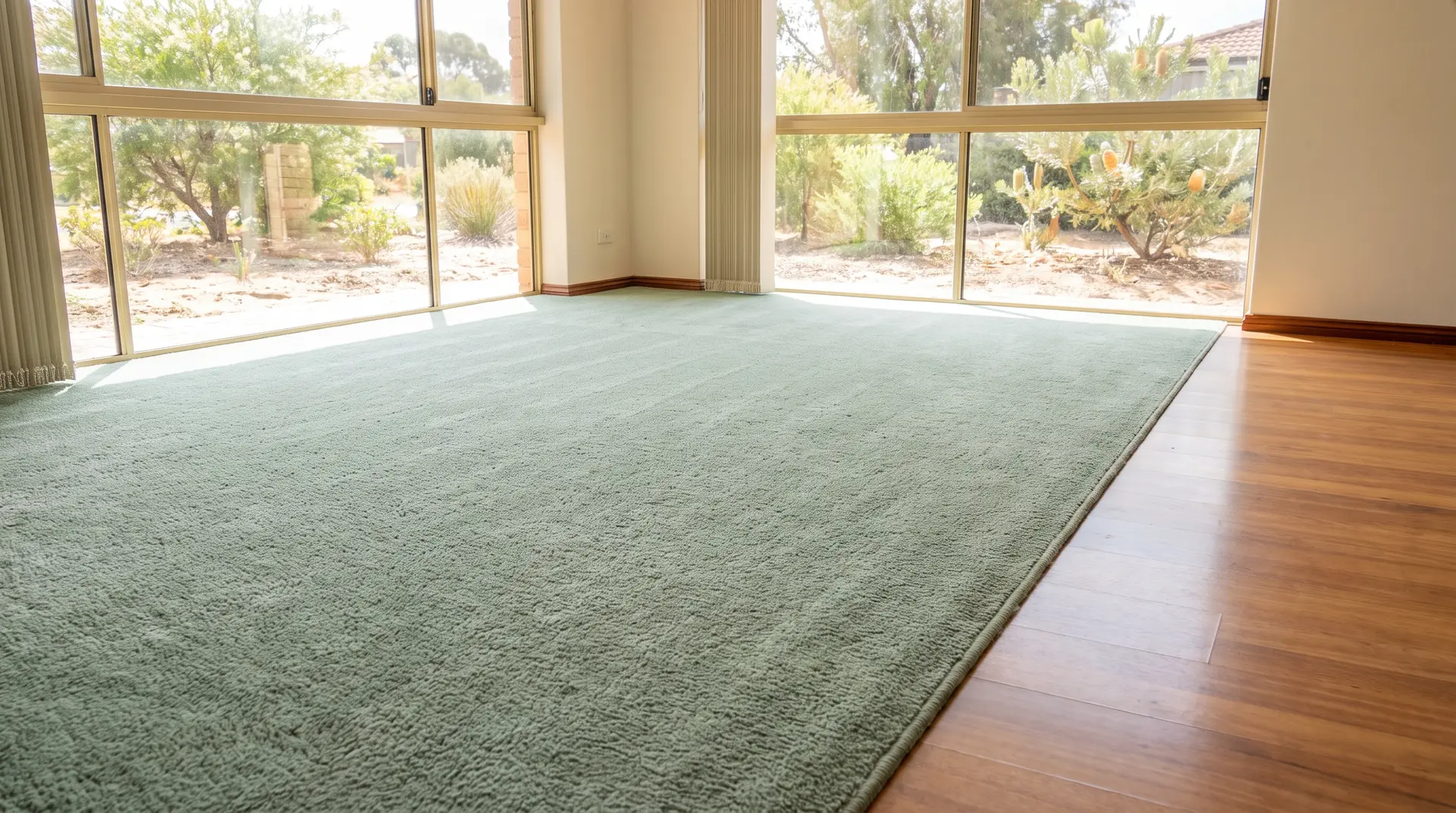 Freshly cleaned carpet in a cleared sunlit Mandurah living room ready for carpet cleaning service
